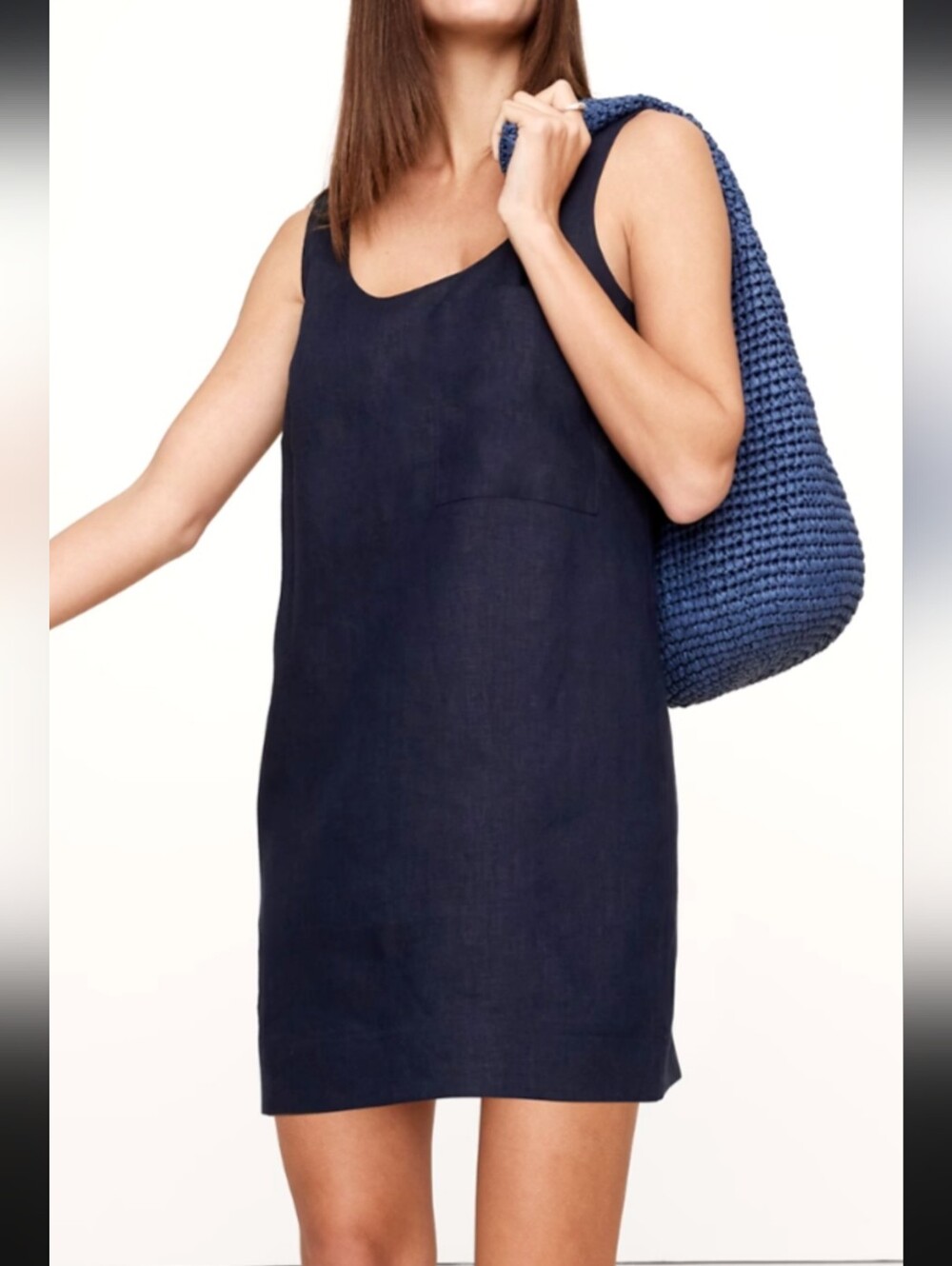 BANANA REPUBLIC Navy 100% linen sleeveless loose fit shift mini dress